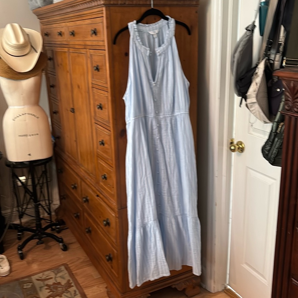 light blue and white stripe cotton Sleeveless long Dress size XXXL